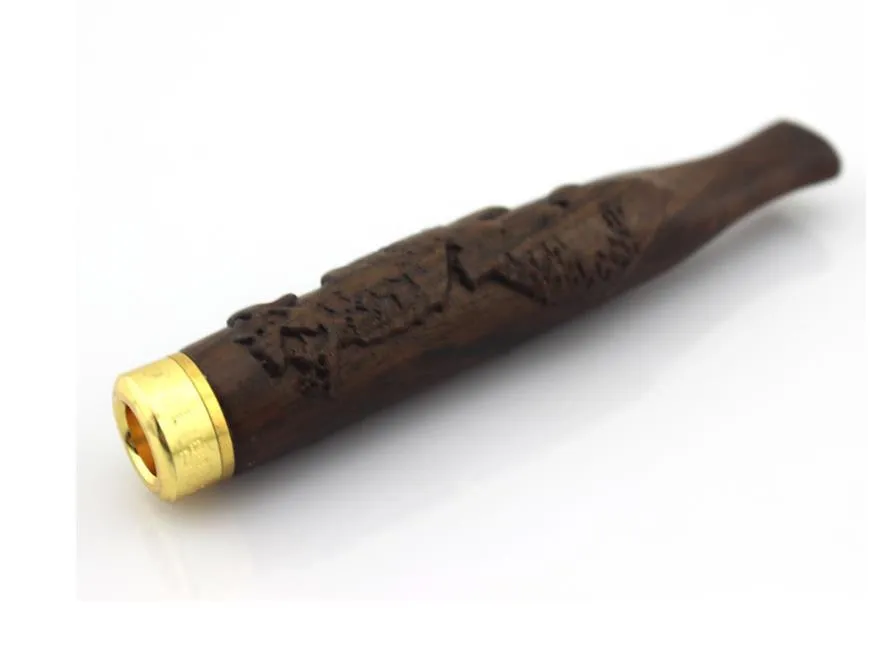 Ebony Removable Rod Holder Full Solid Wood Copper Head Carved Pipe