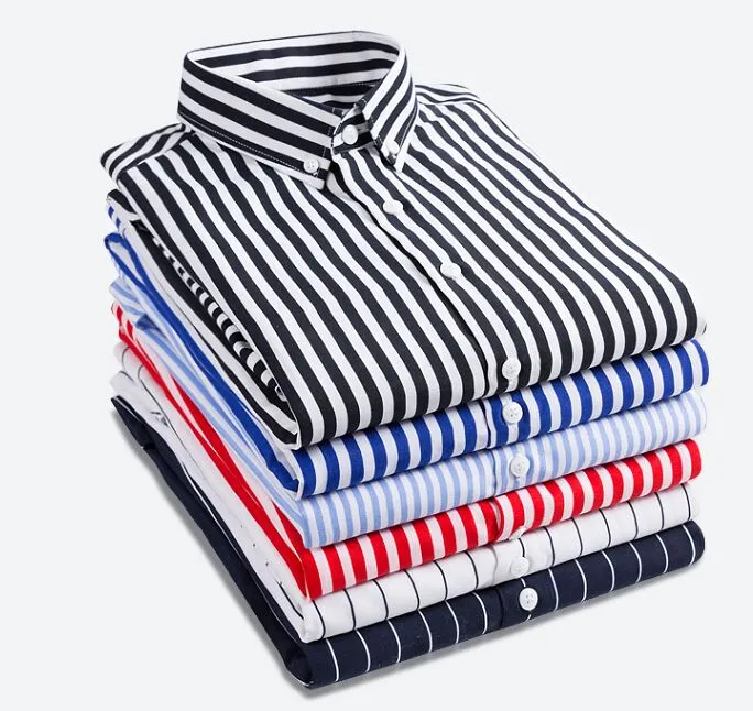 Chegada nova Plus Size Masculino Homens Masculino All-Match Classic Striped Shirts Homens Slim Casual Manga Longa Camisa M, L, XL, 2XL, 3XL, 4XL, 5XL