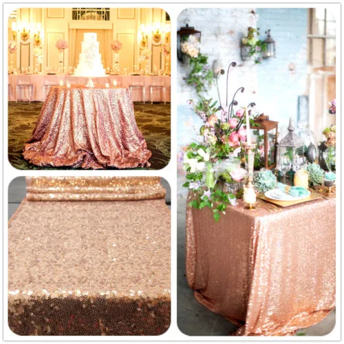 Rose Gold Sequin Table Cloth, Shimmer Sparkly Overlays Tablecloths For