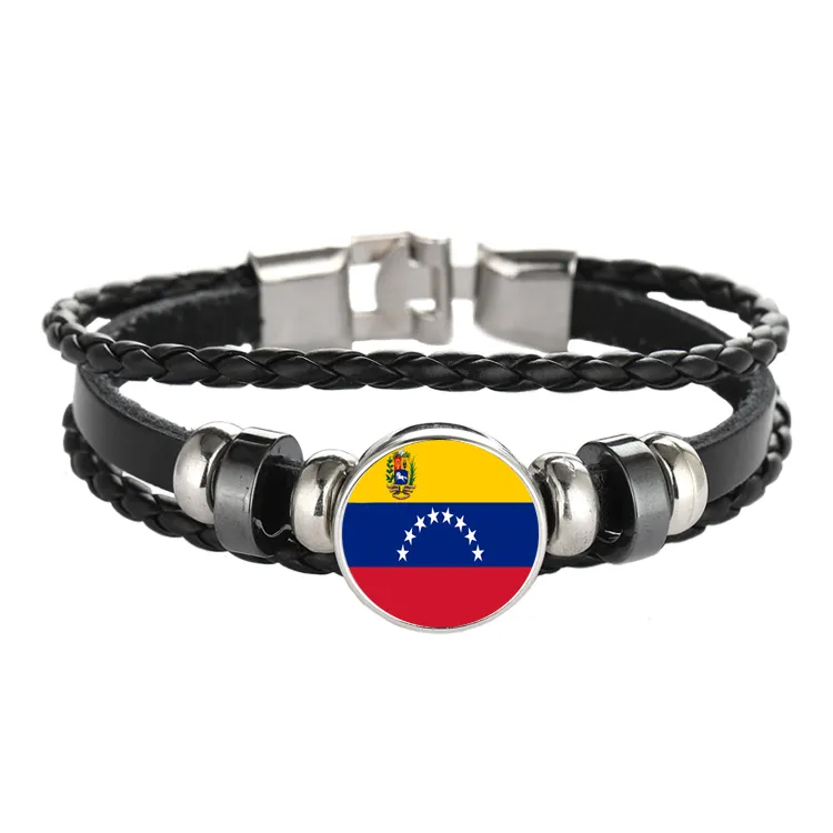 Pulsera de cuero Snap Punk Italia Venezuela Uruguay Bandera De Cristal Cabochon Charm Pulseras Mujeres y Hombres Joyería Al Por Mayor