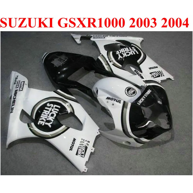 ABS MOTOBIKE SET FÖR SUZUKI GSXR 1000 K3 K4 2003 2004 Fairing Kit GSXR1000 03 04 Svart Vit Lucky Strike Anpassade Fairings CQ88