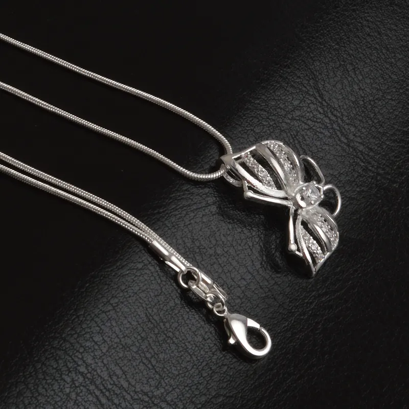 Gratis verzending Mode Hoge Kwaliteit 925 Silver Butterfly Wthie Diamond Jewelry 925 Silver Necklace Valentijnsdag vakantie geschenken Hot 1675