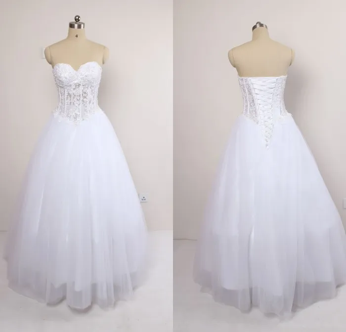 New Design Sweetheart Ball Gown Floor Length White Wedding Dresses Free Shipping Gorgeous Beaded Pearls Bridal Wedding Gowns Real Sample