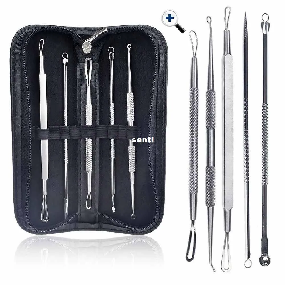 5 unids/set Cuidado de la cara Kit de removedor de piel de acero inoxidable Blackhead Blemish Acné Extractor de espinillas Herramienta Limpiador para el cuidado de la piel XB1