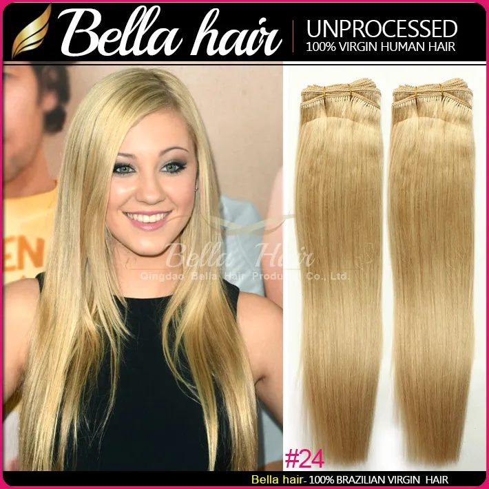 2 stks / partij Gratis Verzending 14-24 inch Braziliaanse Maleisische Indiase Peruaanse Haar Blonde Menselijke inslag Haarextensions 100g / P Bella Haar