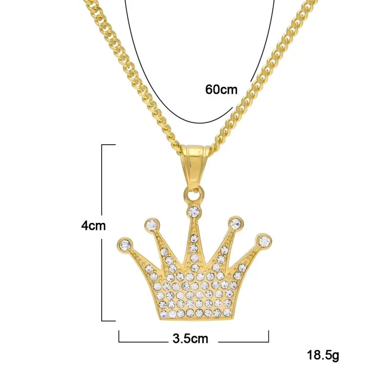 Catena cubana di Bling Pling dell'acciaio inossidabile del pendente della corona del diamante placcato oro del pendente della collana di Hip Hop Trasporto libero