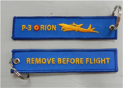 P3 Orion vliegtuigen verwijderen vóór vlucht borduurwerk aangepaste OEM-stof Sleutelhangers 13 x 2.8cm 