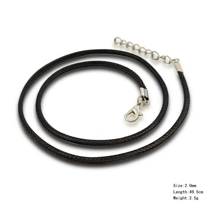 الحبل الشمع الأسود جلدية قلادة حبل سلسلة المشبك جراد البحر DIY مجوهرات اكسسوارات 2MM و 1.5MM لتحديدات