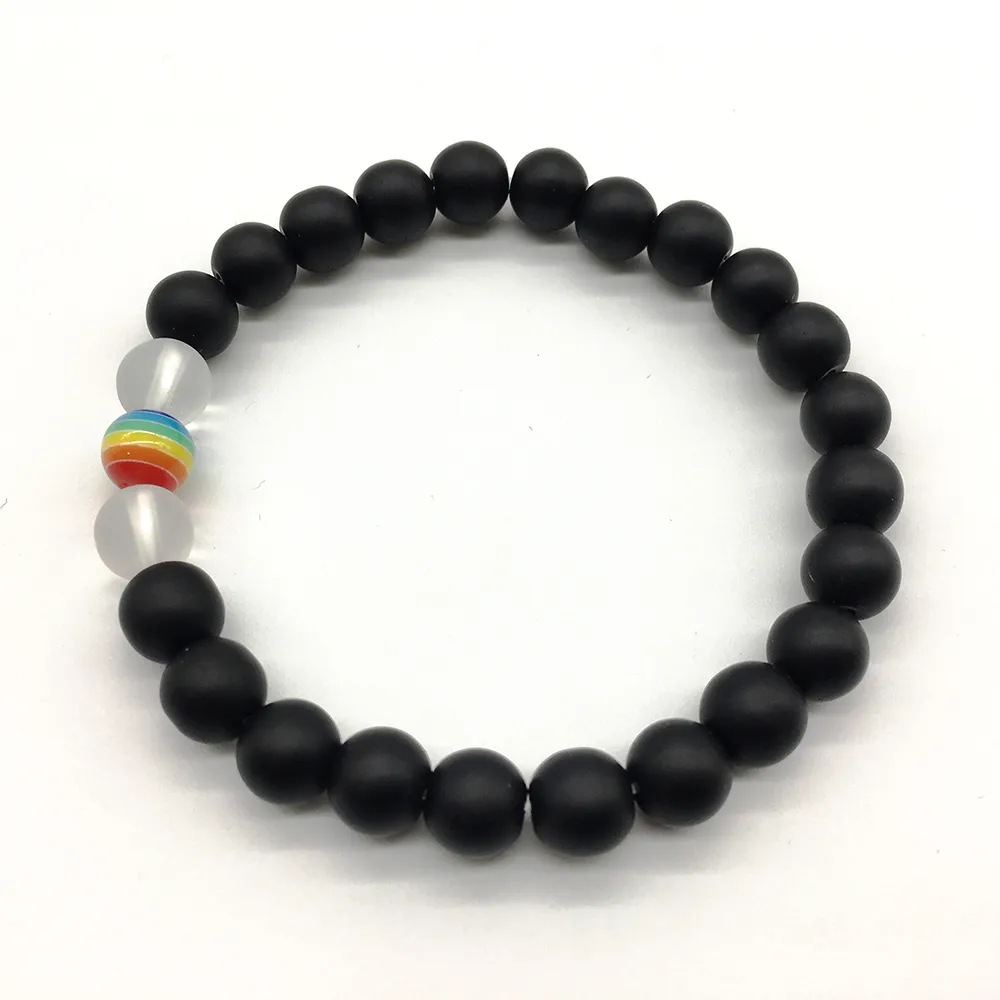 SN1211 nouveauté Bracelet couleur bonbon arc-en-ciel mat noir Onyx énergie cristal clair guérison Yoga Bracelet en gros