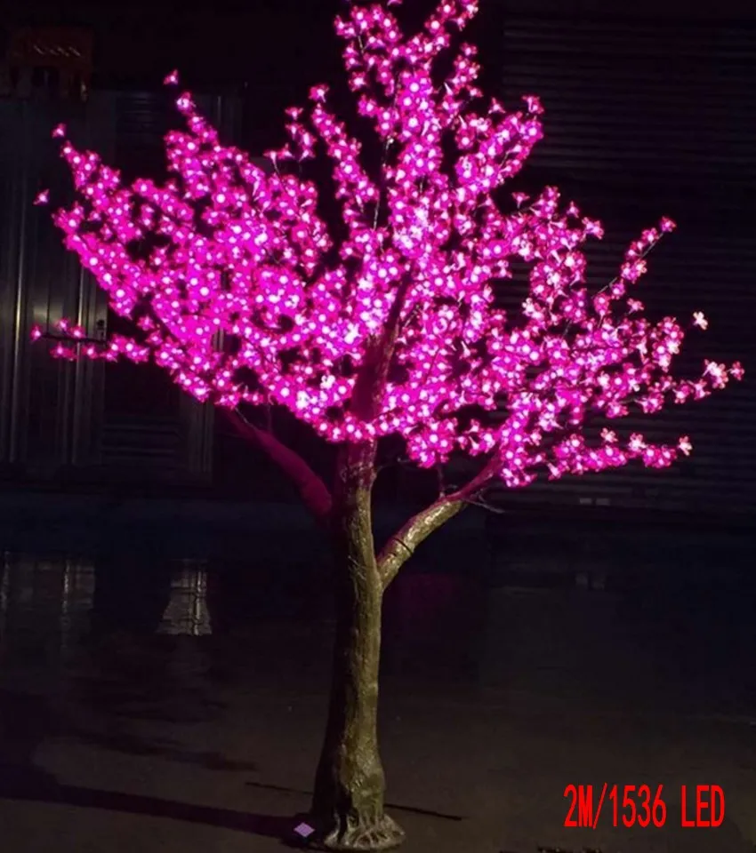 Sztuczne wiśniowe kwiaty drzewo światło 1536 sztuk żarówki LED 2m wysokość Chome Ogród Symulacji Drzewo Światło Dekoracji Outdoor Decoration Lampa Boże Narodzenie