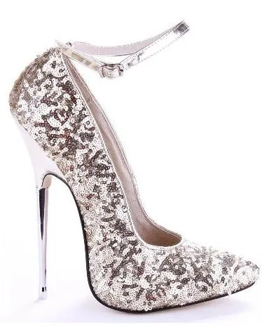 Sexig svart spänne band pekad tå metall 16 cm tunna högklackade kvinnor pumpar stilett high heels party dance nightclub lady skor