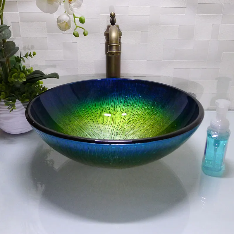 Bathroom tempered glass sink handcraft counter top round basin wash basins cloakroom shampoo vessel bowl HX012