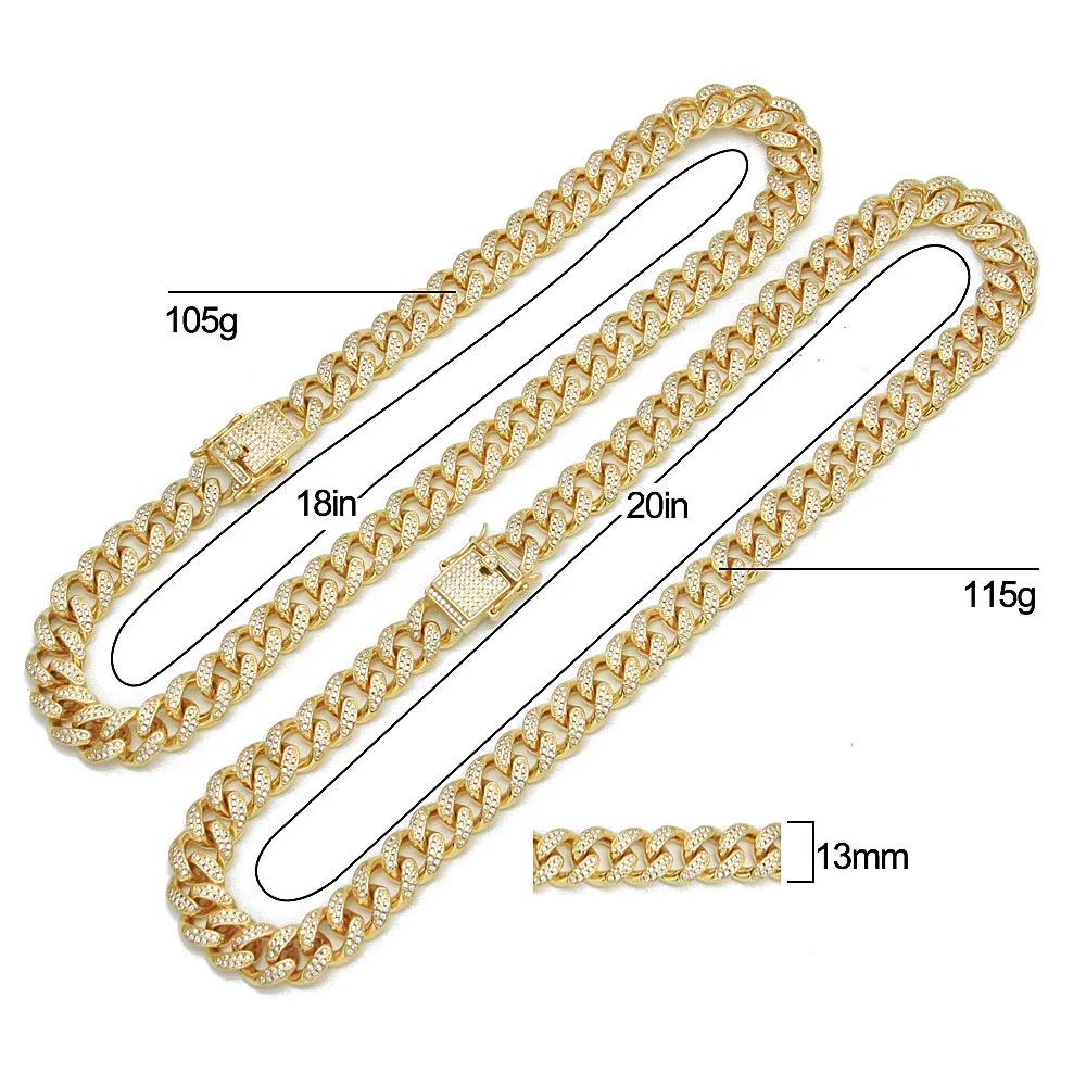 Topkwaliteit Real Koper Casting Diamond Miami Cubaanse Link Ketting Hip Hop Iced Out Bling Sieraden Heren Curb Side Latch Clasp Chian 1.3 Wide