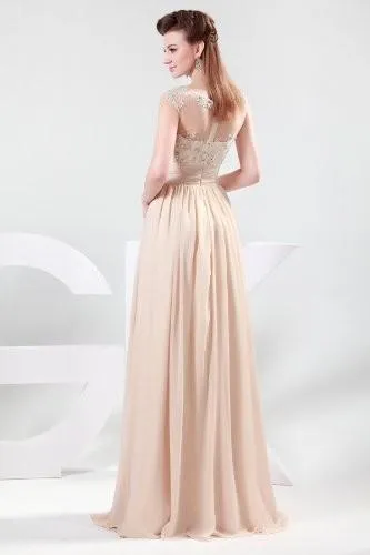 Abito la madre della sposa in pizzo squisito 2016 Corpetto in rilievo di cristallo Abiti da sera lunghi in chiffon Vita impero Abiti da festa donna Scoop Neck