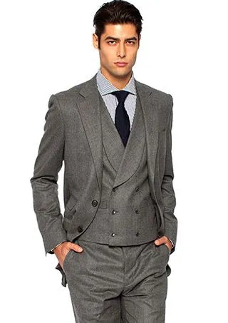 Tuxedos de marié gris à deux boutons, nouveau Style, costumes de bal de mariage pour hommes (veste + pantalon + gilet + cravate) H262