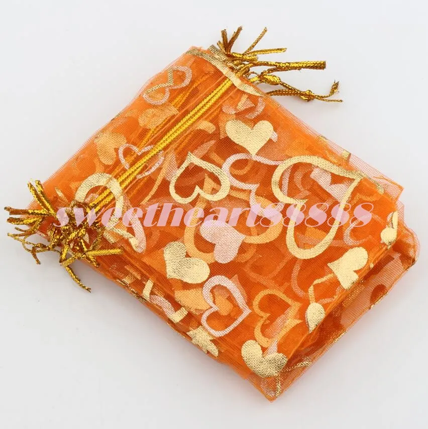 i 7X9 cm Open Gold Silver Heart Piccoli sacchetti di gioielli in organza Borse GB040 100 pezzi lotto2537