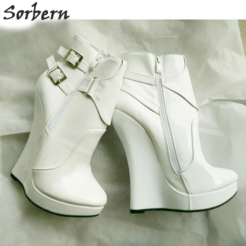Sorbern Sexy Fetish Boots Unisex 7" Inch EXTREME HIGH HEELS Strange Wedge Heeled Fashion Buckle Straps Ankle Boots Giaroslick Highheels
