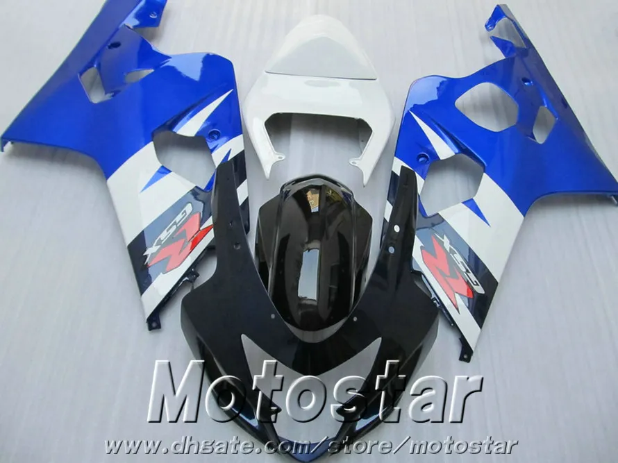 عالية الجودة هيكل السيارة مجموعة لسوزوكي GSXR600 GSXR750 04 05 FANTERS K4 GSX-R600 / 750 2004 2005 Blue White Black Fairing Kit QE21