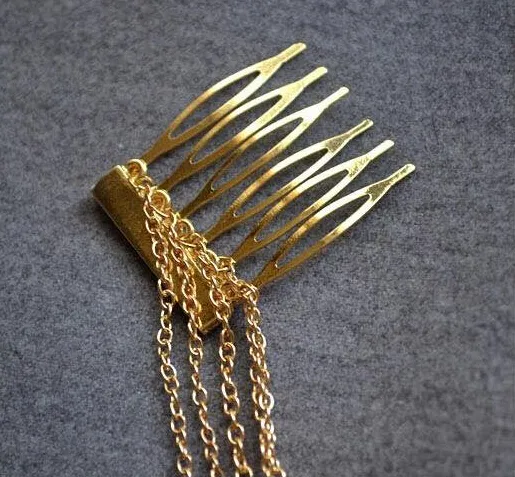 2015 Bröllopshår Tillbehör Vintage Guld / Silver Kedjor Fringe Tassel Hair Comb Manschettkvinnor Huvudklipp Hårband 30st / 