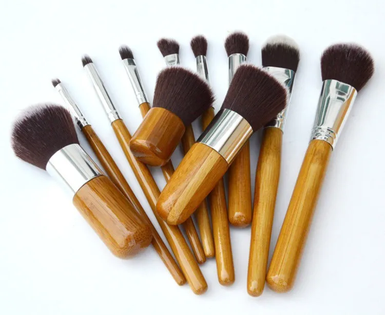 На складе 11 шт. профессиональный макияж инструменты пинцет Maquiagem деревянной ручкой макияж косметические тени для век Фонд консилер набор кистей # 71731
