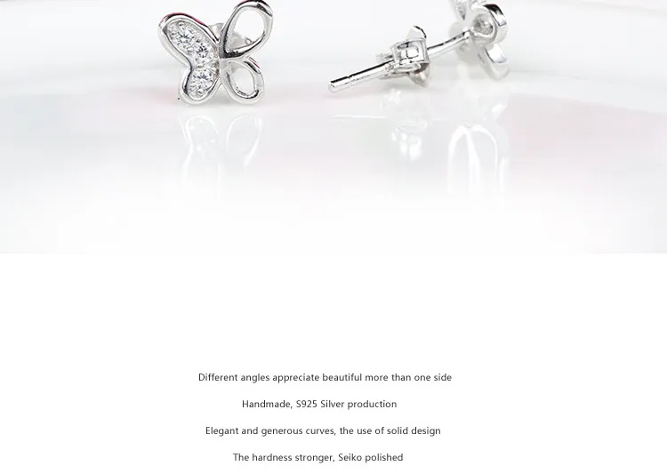 925 Sterling Silver Stud Earrings Fashion Jewelry Little Butterfly Diamond Crystal Elegant Style Earring for Women Girls High Quality