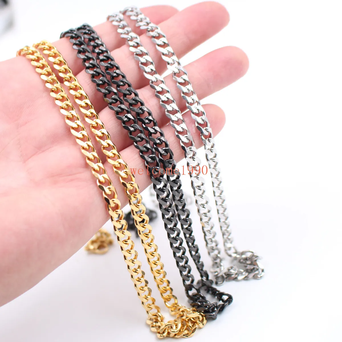 Te koop 5mm Curb Link Collier Rvs Mode Mannen Dames Sieraden Zilver / Goud / Zwart 18 Inch-32 Inch Kies