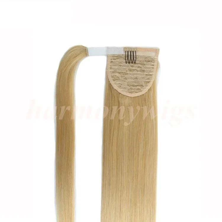 Toppkvalitet 100% Human Hair Ponytail 20 22In 100g # 613 / Bleach Blond Double Drawn Brazilian Malaysian Indian Hair Extensions Fler färger