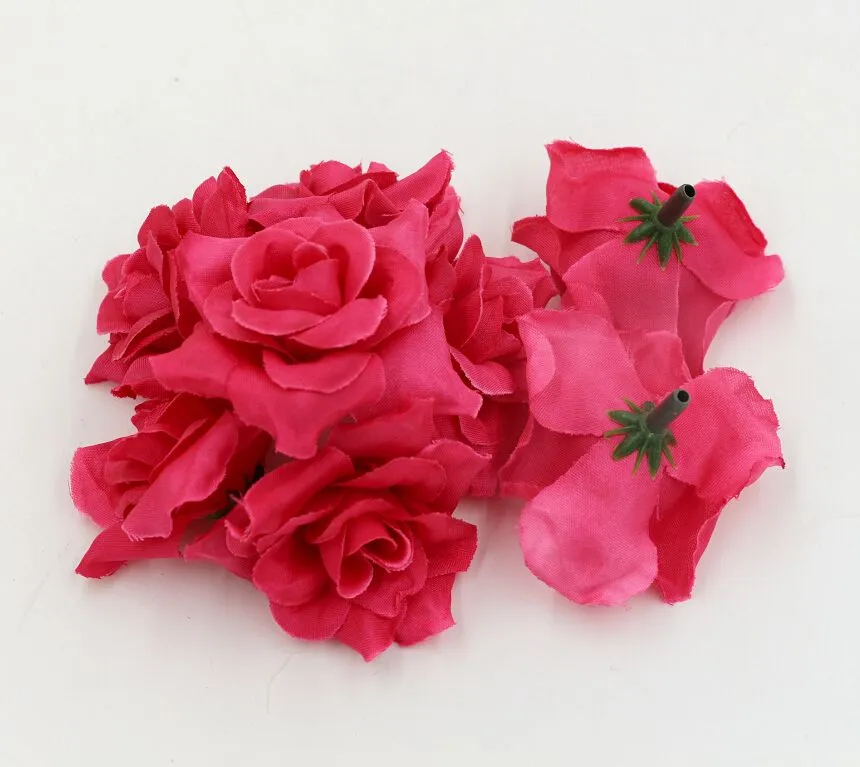 Vendita calda! fiori artificiali rosa rossa orlatura rose testa di fiore decorazione di nozze fiori 5 cm