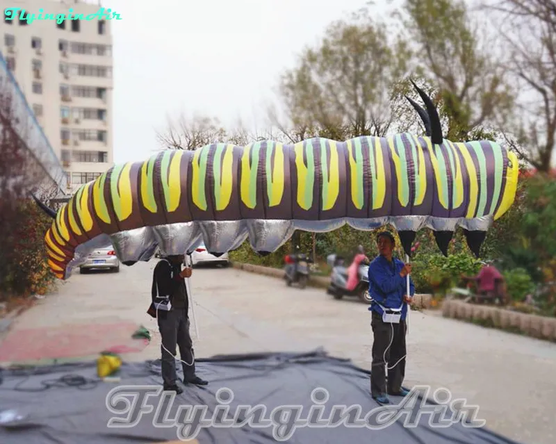 5m Gorgeous Movable Lighting Inflatable Caterpillars Puppet Walking Cartoon Animal Model Blow Up Caterpillars Handheld for Parade Event