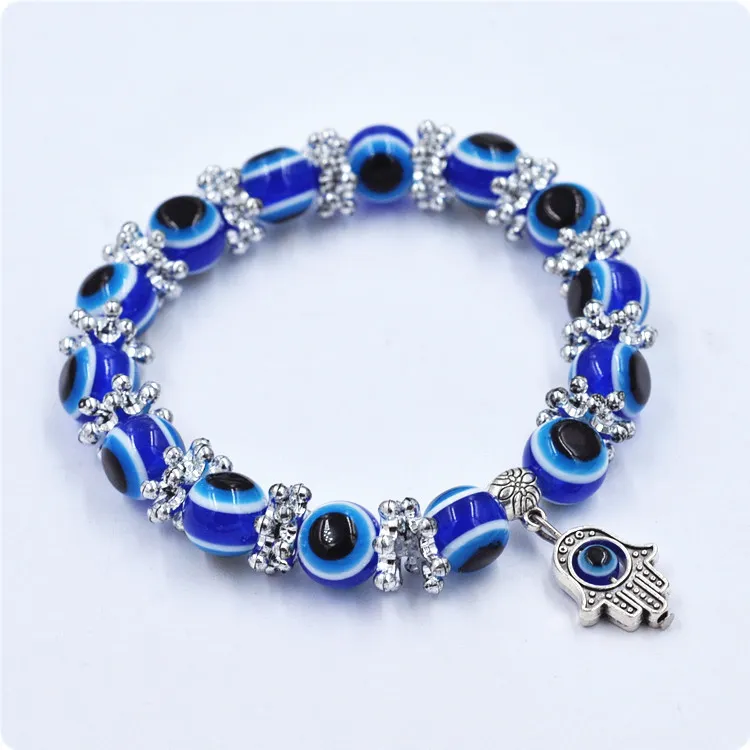 Chaîne Hamsa en perles œil bleu rétro, noyau en argent poinçonné, verre de Murano fait à la main pour bracelet à breloques européen