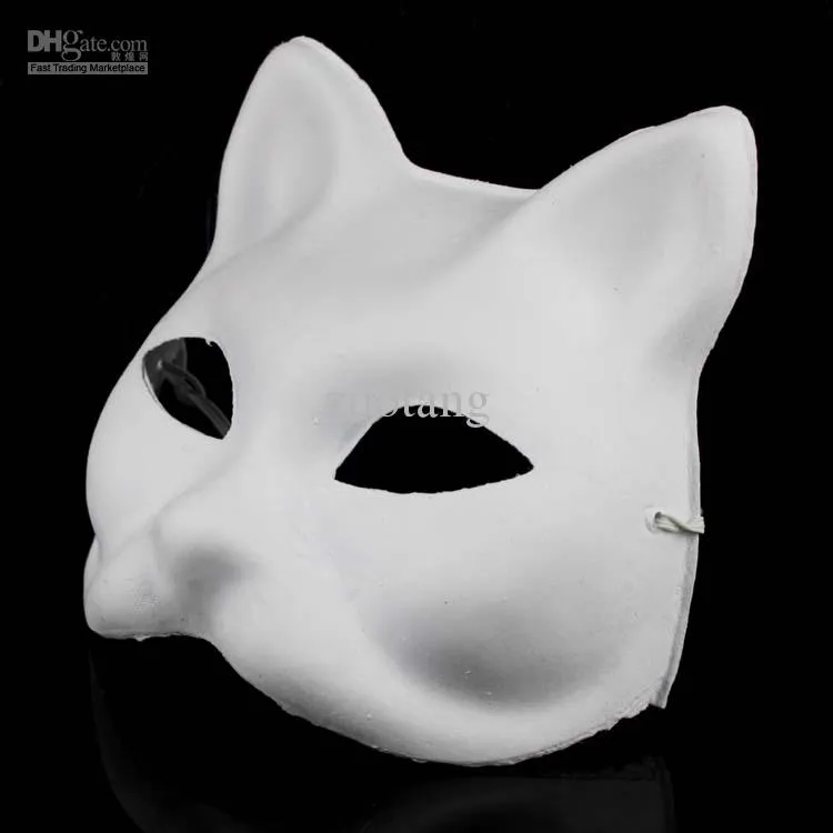  Unpainted Blank White Environmental Paper Pulp Fox Masks , DIY Fine Art Painting Programs 