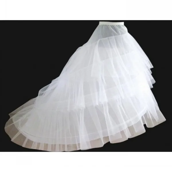 Bruids Petticoat Wit A-lijn 3 Lagen 2 Hoop Trein Slip Trouwjurk Crinolineskirt Onderschriften voor