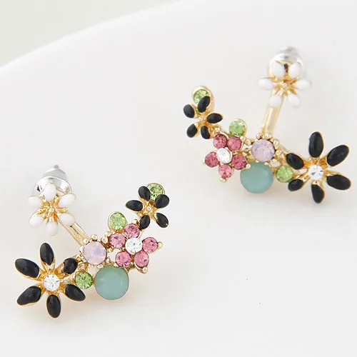 2015 Fashion Korean Gold Crystal Stud Earrings Bijoux Women Earrings Flower boucle d'oreille Fashion Jewelry Women Accessories