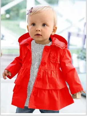 European Girl Lace Tench Coat Branded Children Clothing Kids Double Hem Wind Coat Kid Jacket Solid Outwear Girls Clothes Red Khaki CY130