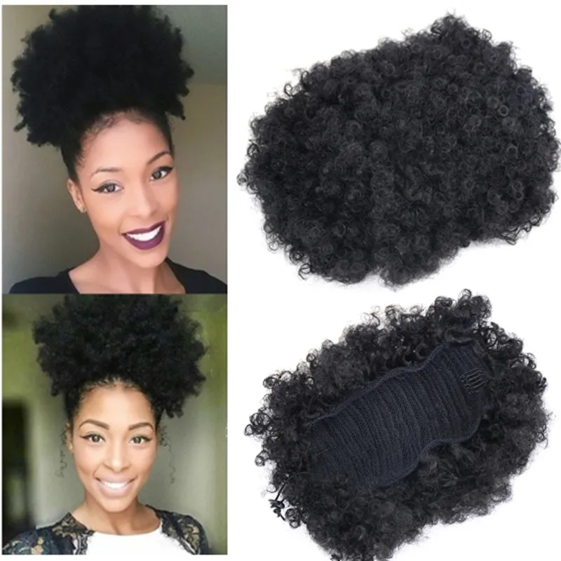 Hot Style Afro Krótki Kinky Curly Ponytail Bun Tanie Włosy 50g 100g Kucyk Włosów Syntetyczny Dla Czarnych Kobiet