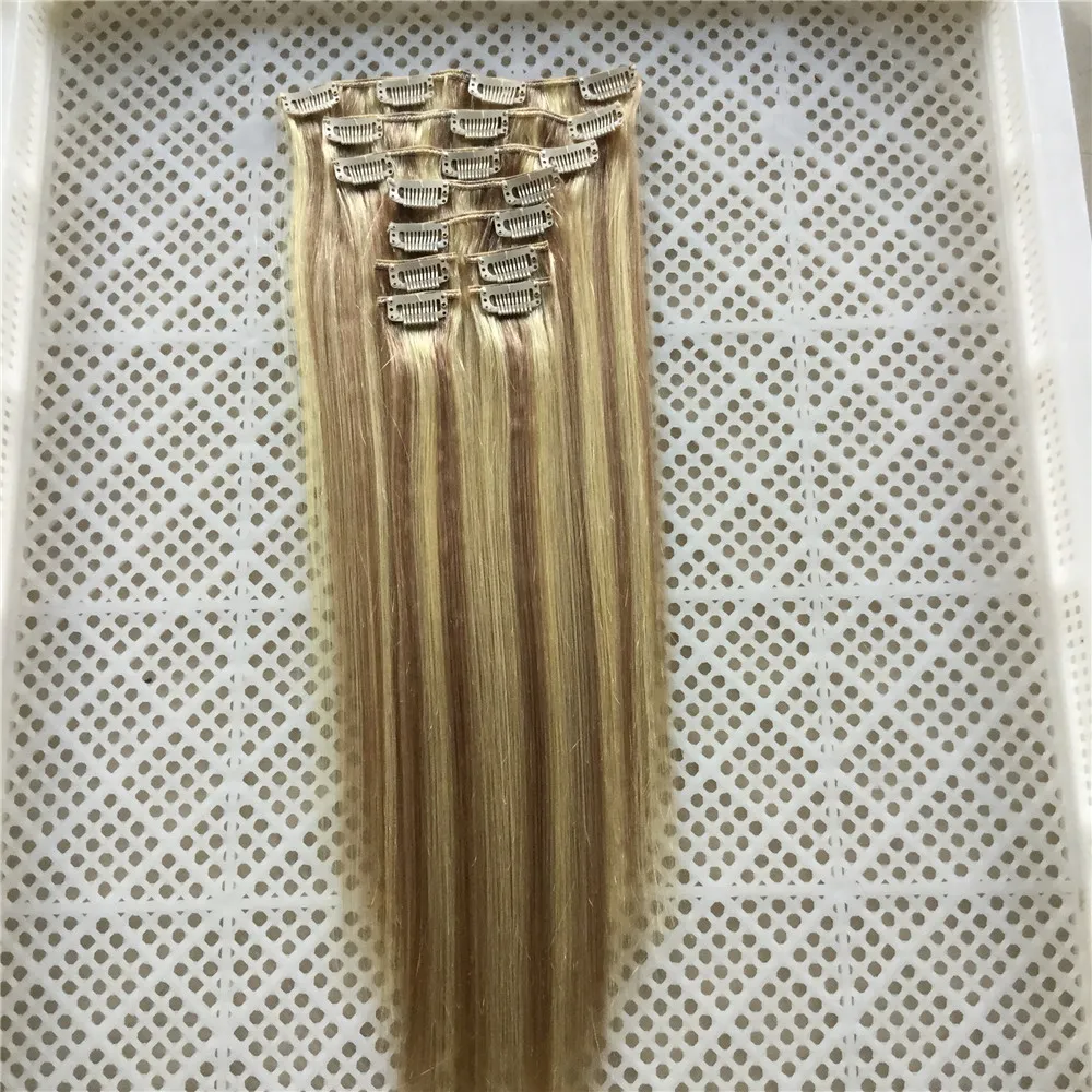 14quot26quot et 18 Clips 100g 120G 140g Couleur de piano 18613 Clip dans les extensions de cheveux humains Clip brésilien Remy dans les cheveux E2242324