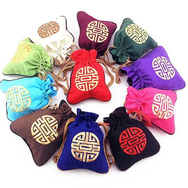 Chinese style Embroidery Lucky Small Pouch Cotton Linen Drawstring Jewelry Gift Bag Wedding Favor Candy Packaging Bags 11 x 14cm 55222146