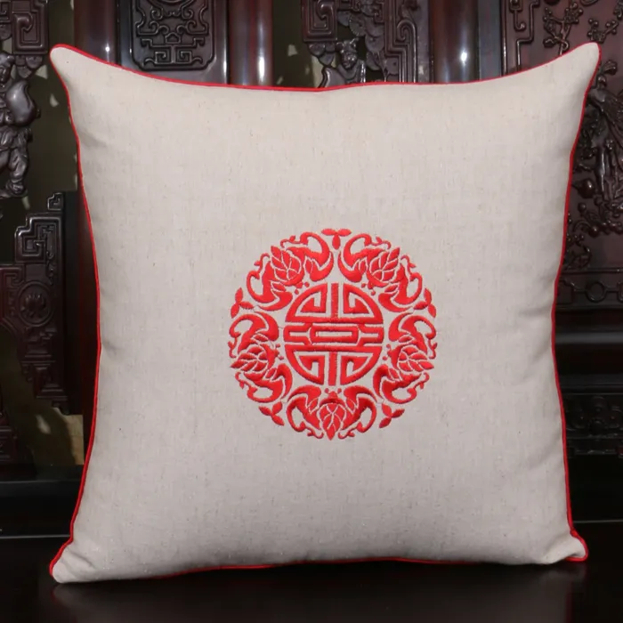 Najnowsze haftowane Lucky White Pillowcase 18 cali Chiński styl Naturalny Bawełniana Pościel Szklana Sztuka Zipper Poduszki Pokrowce na krzesłach Krzesła