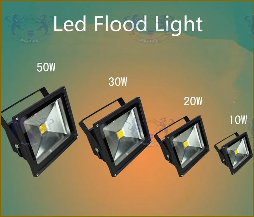 LED-strålkastare Flood Light 10W 20W 30W 50W 85-265V högeffekt landskap belysning vattentät utomhus svart skal pc aluminium