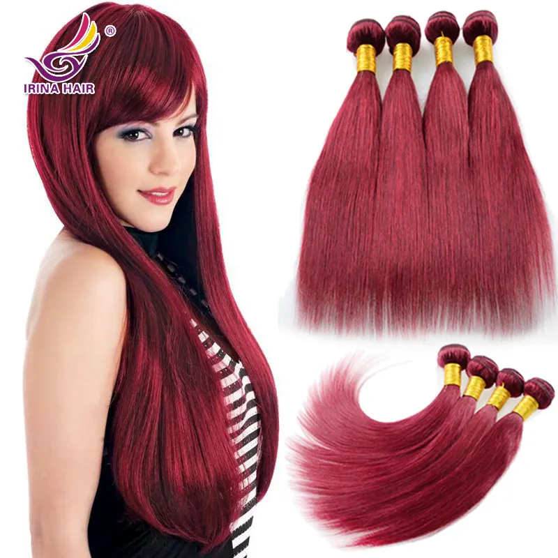 Barato cabelo Virgem Peruano Feixes de cabelo Em Linha Reta 99j cabelo Virgem Brasileiro vermelho 4 pcs lote 100% cabelo humano misturado 8 "-30" borgonha cabelo Cru tecer