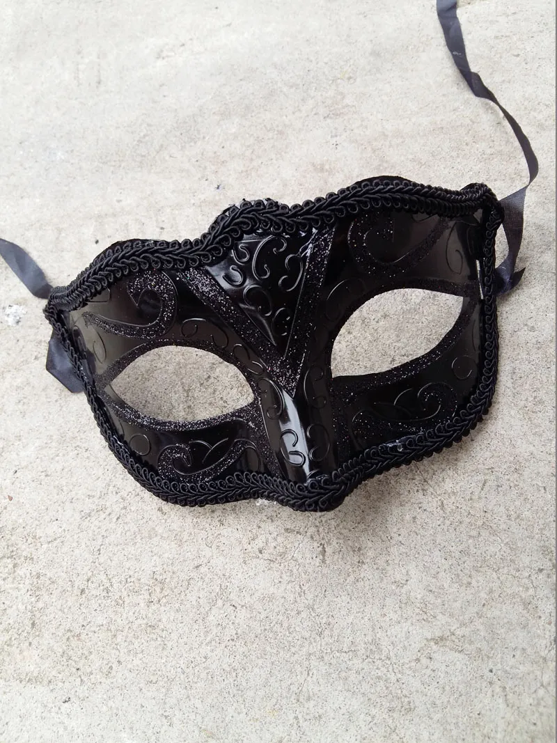 Kvinnor Flickor Sexig Black Lace Edge Venetian Masquerade Hallowmas Mask Masquerade Masker med Shining Glitter Mask Dance Party Mask