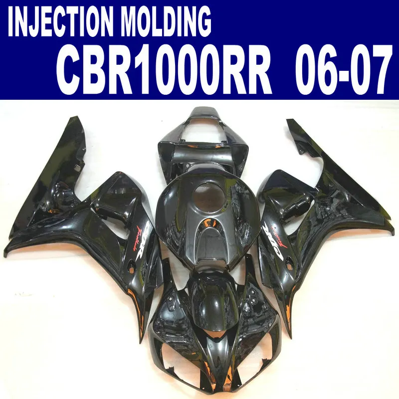 Injection molding for HONDA CBR1000RR fairing kit 06 07 all glossy black CBR 1000 RR 2006 2007 fairings set LL46