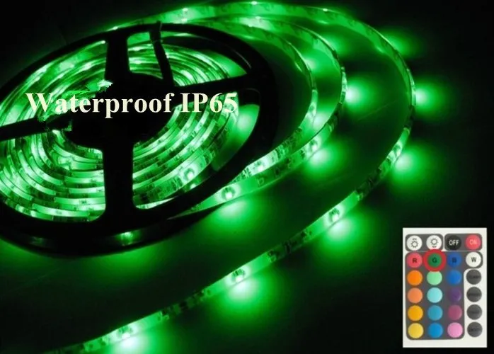 Waterproof IP65 LED Ribbon 5m SMD 2835 RGB Strip Light 12V 300LEDS Tapes Ruban 24W with 24 Keys Remote Controller 2A Power Supply 5925891