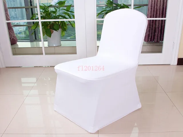 Gratis verzending universele polyester spandex bruiloft stoelhoezen voor bruiloften banket vouwen hotel decoratie wit 50pcs / lot
