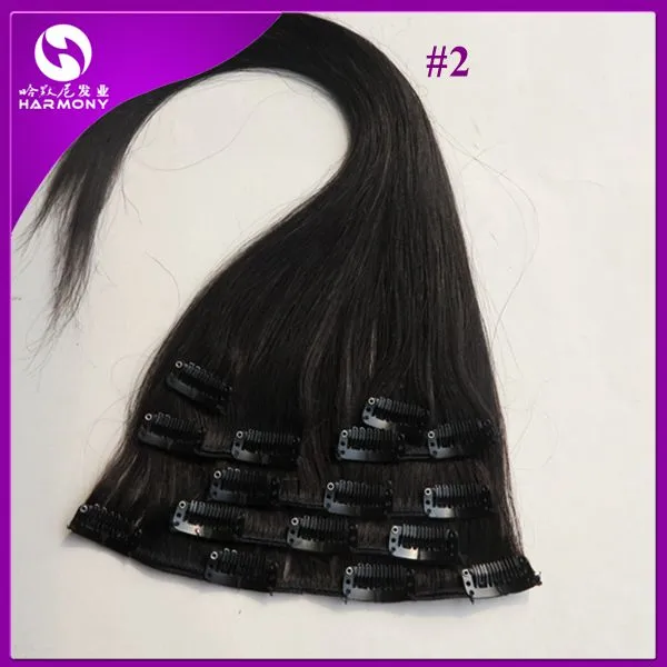 120g clip-in extensions van echt haar Verkoop clip-in steil haar Braziliaanse clip-in hair extensions volledig hoofdset haar8189469