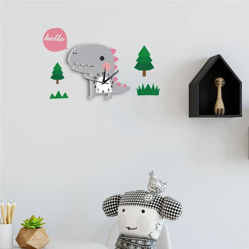 3D Animal Wall Clock Dinosaur Pattern Design Decoration Bedroom Creative Digital Watches child Wallpaper Silent clock 62 X 40cm