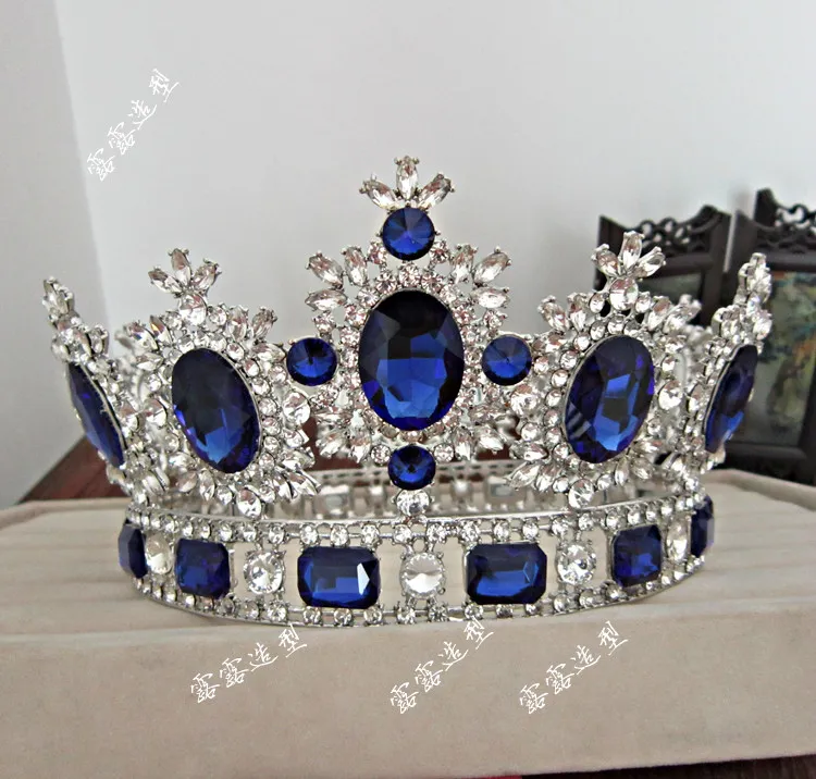 Retro tiaras kronor hårtillbehör stora europeiska kungliga krona gyllene kronhuvud imitation rubin smycken bröllop tiara kronor ha6391849