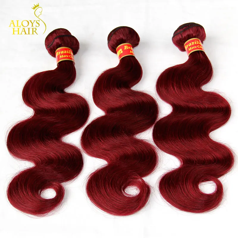 Burgundy Brasilianska Virgin Hair Weaves Bundlar Vin Röd 99J Brazilian Virgin Hair Body Wave 3pcs Tangle Gratis Remy Human Hair Extensions Weft