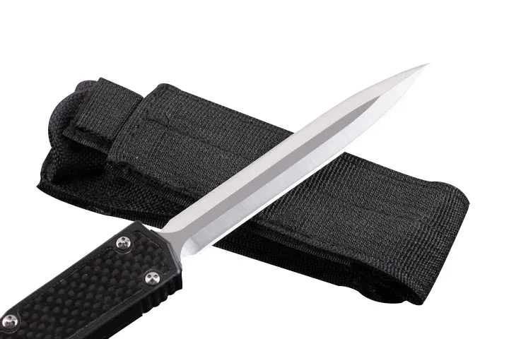 High End Auto Tactical Knife D2 Double Edge Satin Blade Carbon Fiber Handle Outdoor Hunting EDC Pocket Survival Gear With Nylon Bag