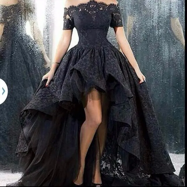 Black High Low Prom Dresses 2017 Bateau Neck With Capped Sleeve Lace Mini Sweep Train Evening Gowns Celebrity Dress China Alibaba